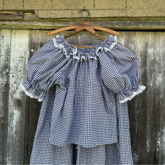 Vintage 70s 80s Ruffles and Gingham Square Dance Costume Frontier Skirt and Top - Picture 4 of 10